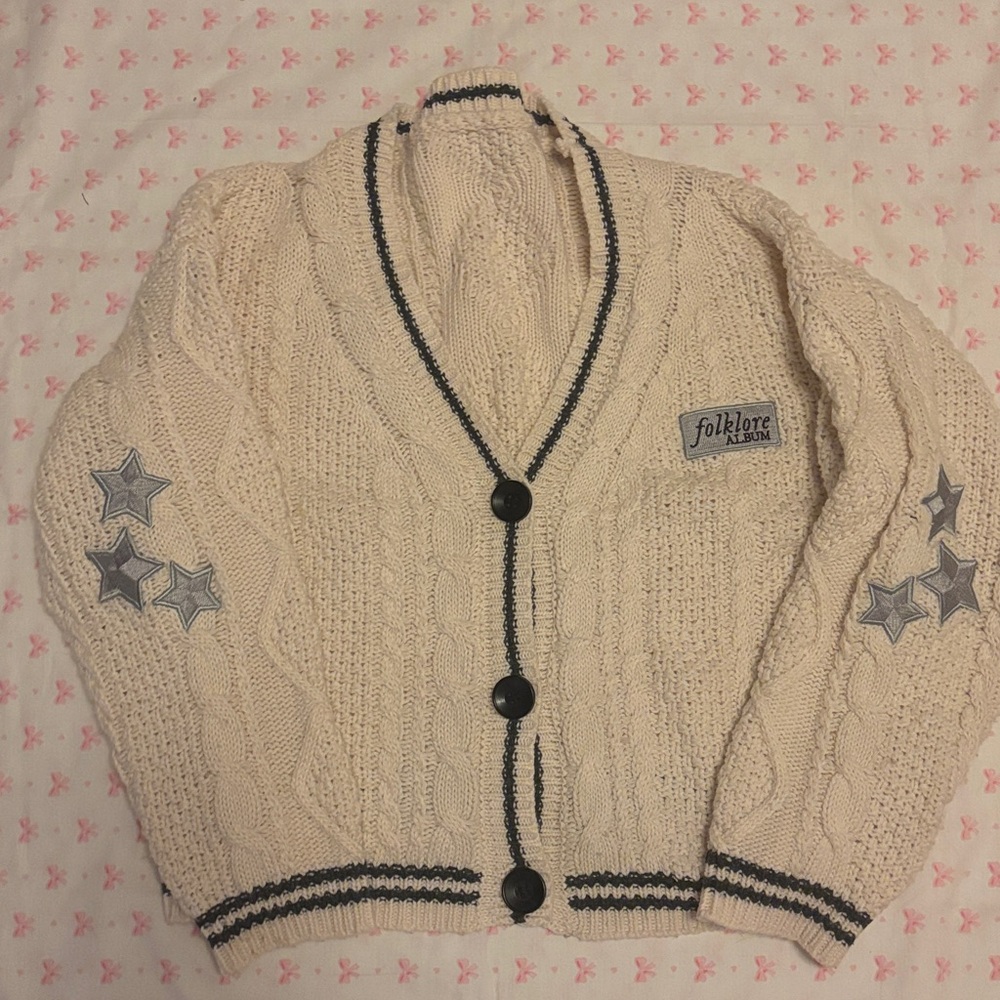 Original Taylor Swift Cream Folklore Cardigan with Black Accents